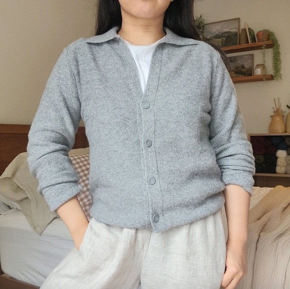 Quince Sweaters - 100% Cashmere Collared Cardigan, Heather Grey, M